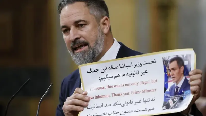 Abascal critica a Sánchez sobre Irán y Ucrania