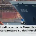 El MV Hondius zarpa de Tenerife rumbo a Róterdam para su desinfección