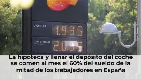 La hipoteca y llenar el depósito del coche se comen al mes el 60% del sueldo de la mitad de los trabajadores en España