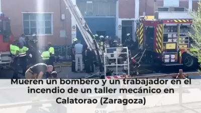 Mueren un bombero y un trabajador en el incendio de un taller mecánico en Calatorao (Zaragoza)